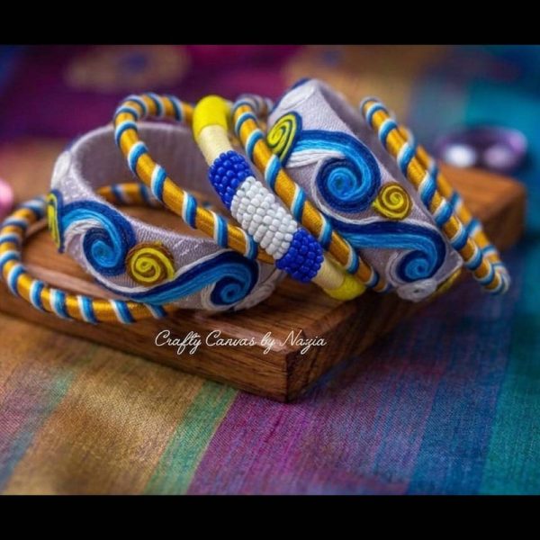 Starry Night Handcrafted Bangle Set | Thread & Bead Art
