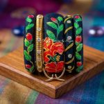 Black Floral Hand-Painted Bangles – Red & Green Artwork
