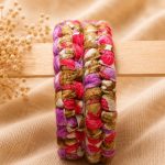 Multicolour Textured Bangles – Pink & Gold - Image 3