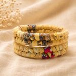 Golden Yellow Textured Bangles with Floral Accents